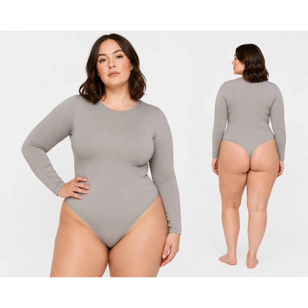 SKIMS Essential Crew Neck Long Sleeve Bodysuit Smoke 4X/5X